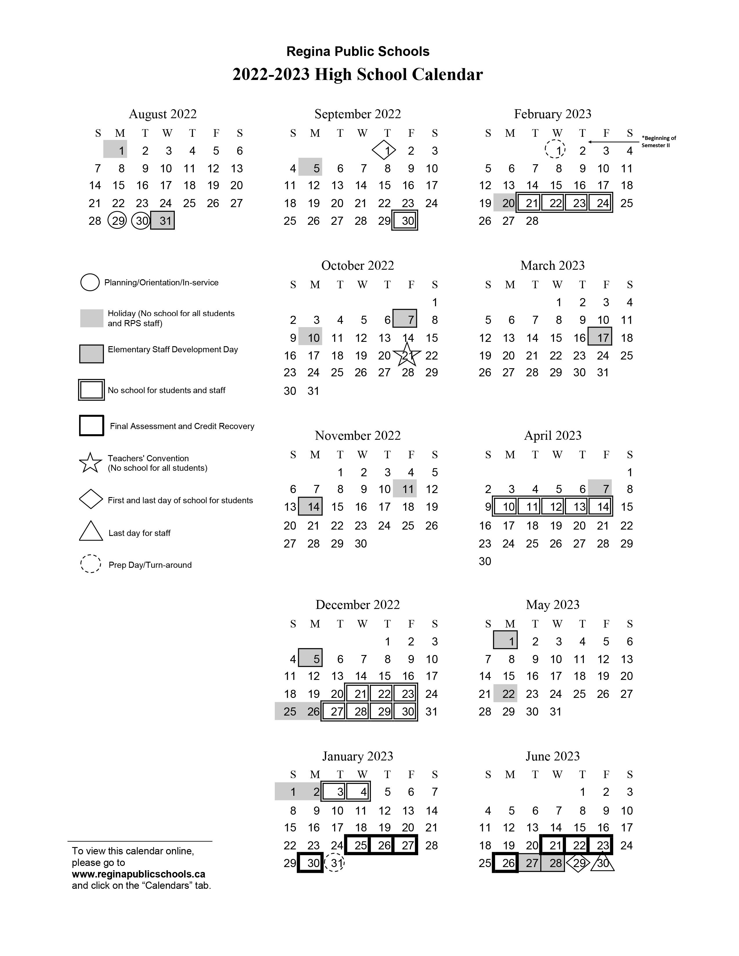High School Calendar 2022 23 Regina Public Schools